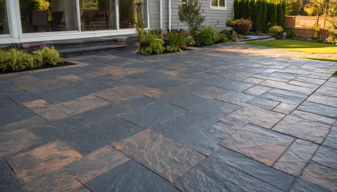 Stamped concrete patio behind a home in the Hamilton area